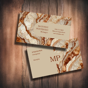 Classic Cream Marble & Copper Editable Script Business Card
