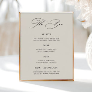 Classic Cream Wedding Bar Menu  Poster
