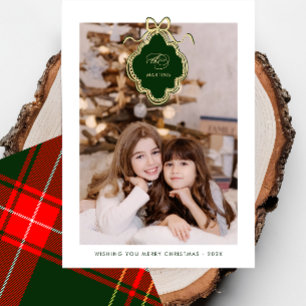 Classic Crest Christmas Red Plaid Photo Holiday Card