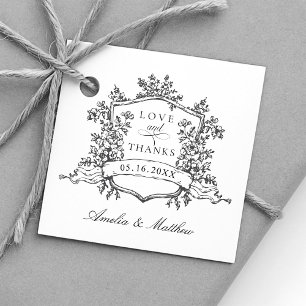 Classic Crest Love & Thanks Black and White     Favour Tags
