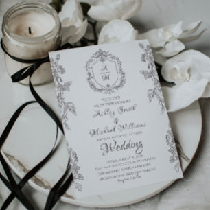 Classic Crest Minimalist Simple Monogram Wedding Invitation