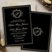 Classic crest monogram black ivory wedding