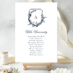 classic crest navy blue monogram seating chart table number