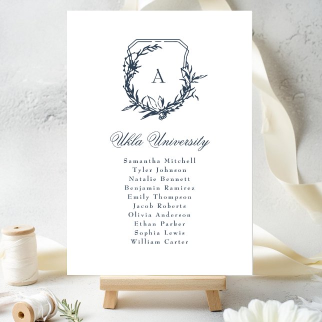 classic crest navy blue monogram seating chart table number (Creator Uploaded)
