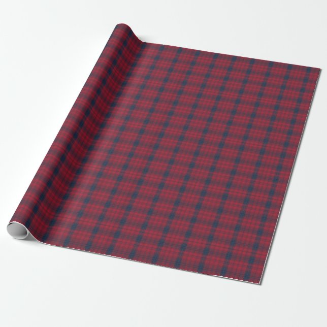 Classic Crimson and Navy Blue Tartan Plaid Gift Wrapping Paper (Unrolled)