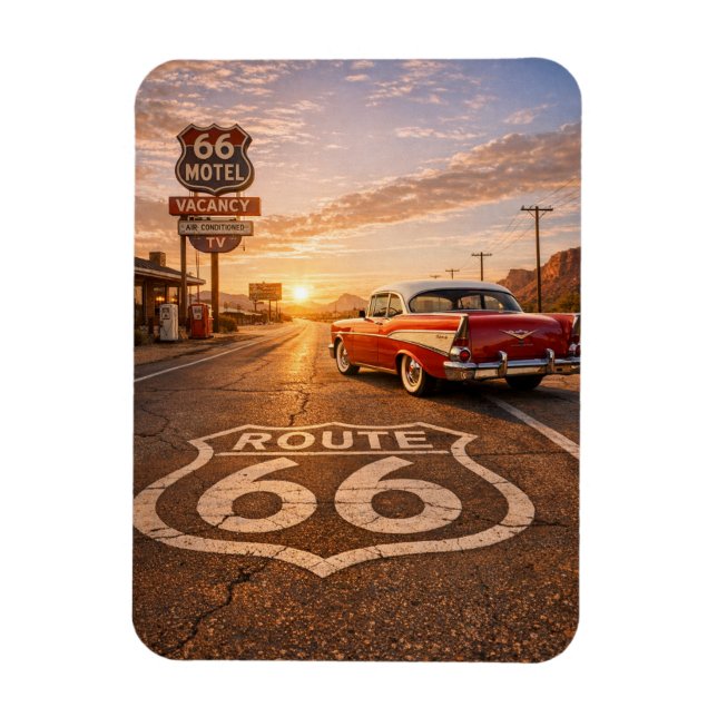 Classic Crimson Cruiser Desert Horizon Sunset Magnet (Vertical)