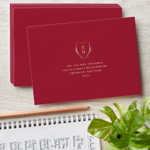 Classic Crimson Gold Monogram Classy Elegant  Envelope