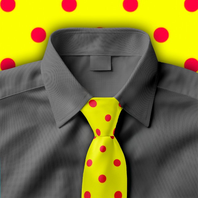 Classic Crimson Polka Dots on Yellow Tie (Yellow tie with crimson polka dots on gray button down shirt.
)
