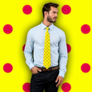 Classic Crimson Polka Dots on Yellow Tie