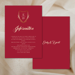 Classic Crimson Red Golden Monogram Luxury Enclosure Card