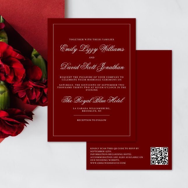 Classic Crimson Red Minimalist QR Code Invitation (Creator Uploaded)