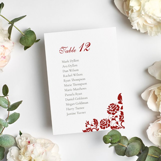 Classic Crimson Red Rose Lace Seating Card Wedding (Creator Uploaded)