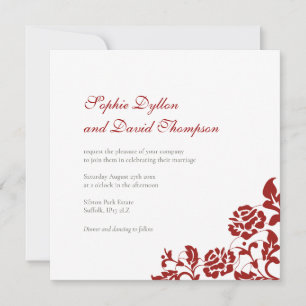 Classic Crimson Red Rose Lace Square Wedding Invitation