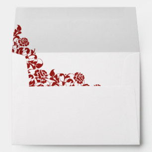 Classic Crimson Red Rose Lace Wedding Envelope