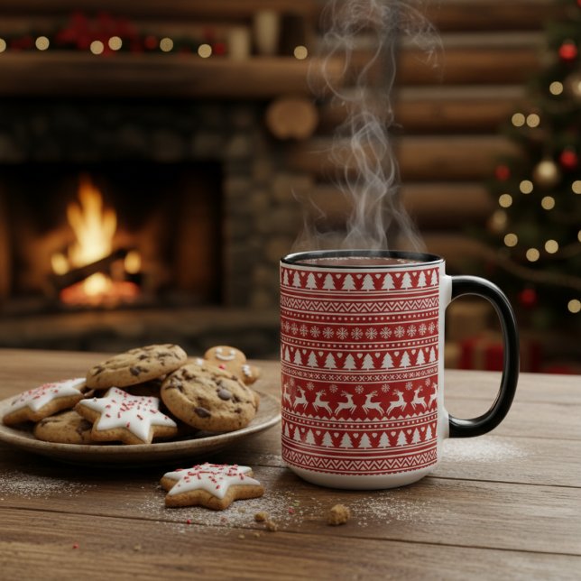 Classic Cristmas Reindeer Snowflakes Red and White Mug (Creator Uploaded)