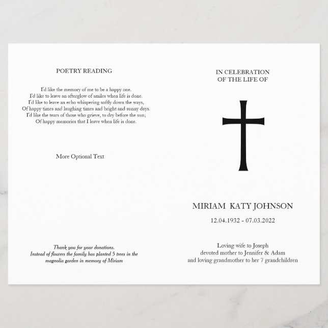 Classic Cross, elegant foldable memorial Flyer (Front)