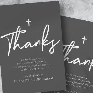 Classic Cursive Calligraphy Simple Cross Memorial Thank You Card