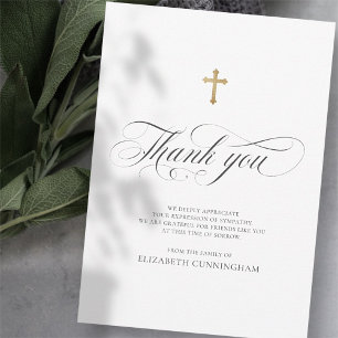 Classic Cursive Script Calligraphy Cross Memorial Thank You Card