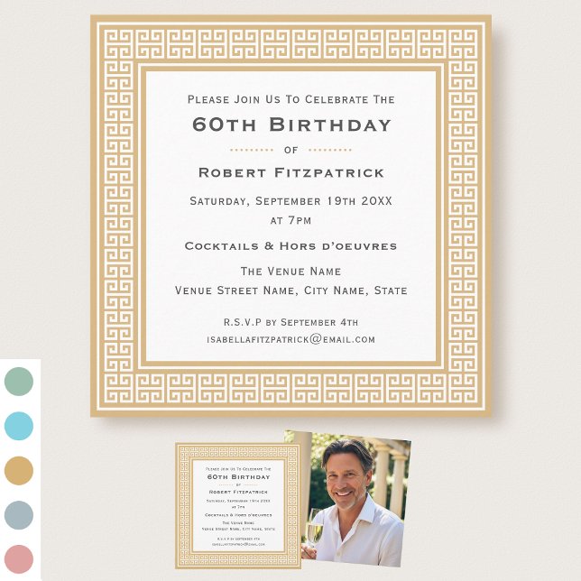 Classic Custom Age Photo Birthday Party Gold Invitation (Creator Uploaded)