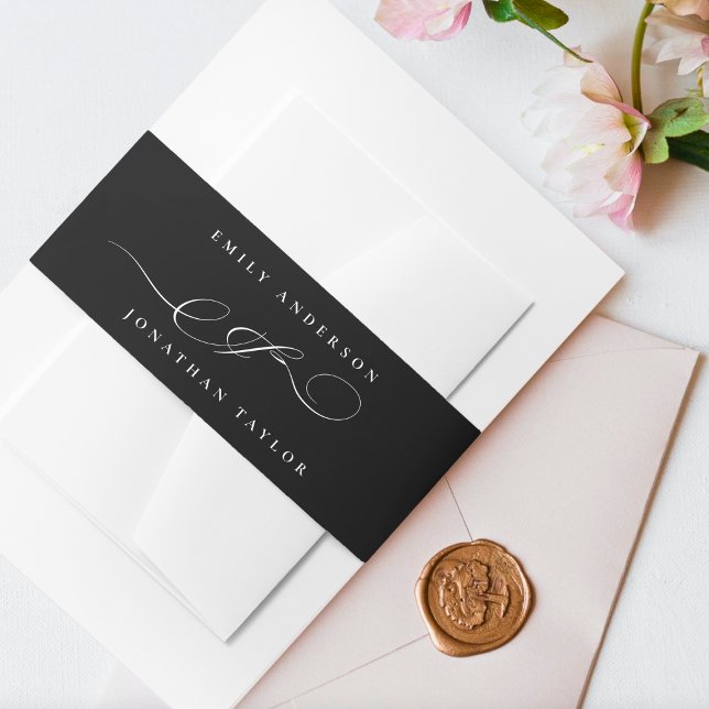 Classic Custom Black White Calligraphy Wedding  Invitation Belly Band (Creator Uploaded)