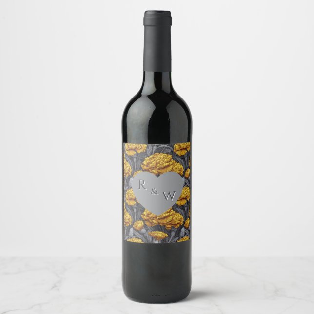Classic Custom Carnation Flower Beach Wedding Wine Label (Front)