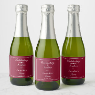 Classic Custom Cute Burgundy Wedding Favours Mini  Sparkling Wine Label