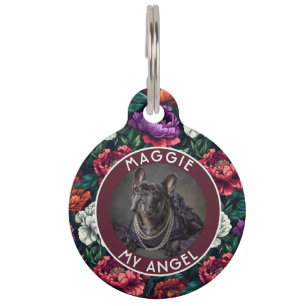 Classic Custom Dog Lover Present Peonies Print Pet Tag
