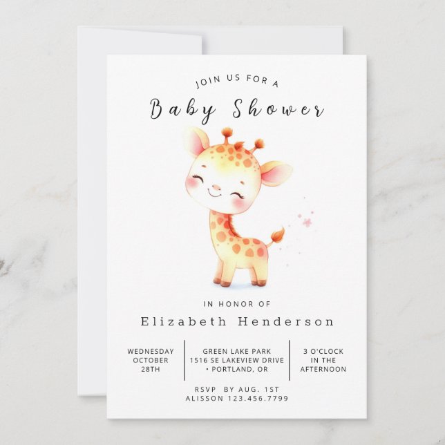 Classic Custom Giraffe Baby Shower Invitation (Front)