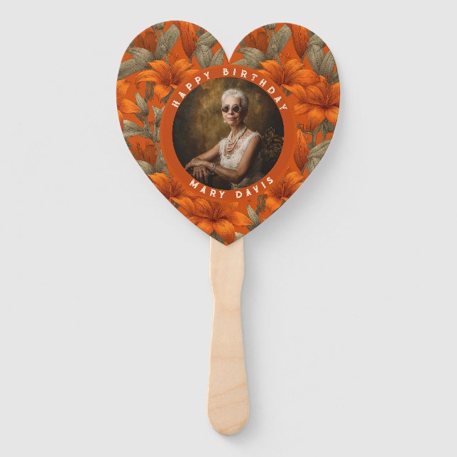 Classic Custom Lilies Floral Party Hand Fan (Front)