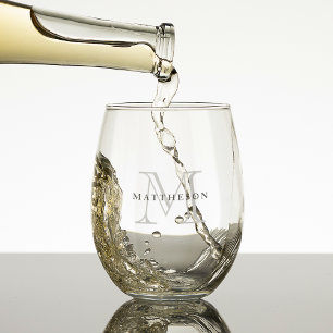 Classic Custom Monogram  Stemless Wine Glass
