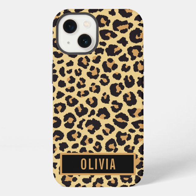 Classic Custom Name Leopard Animal Print Pattern iPhone Case (Back)