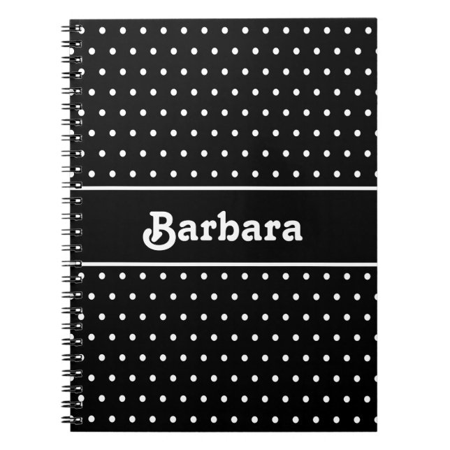 Classic Custom Name Polka Dot Black and White Notebook (Front)
