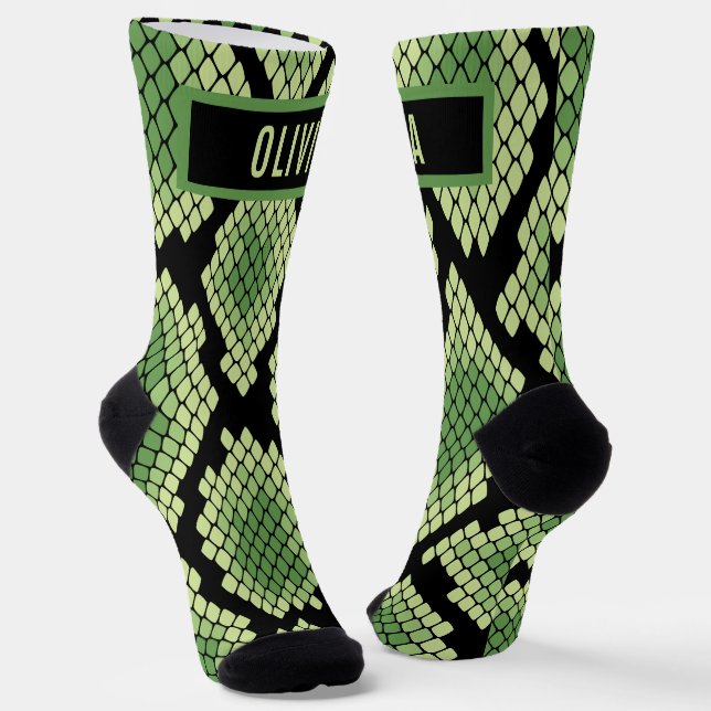 Classic Custom Name Snake Animal Print Pattern Socks (Angled)
