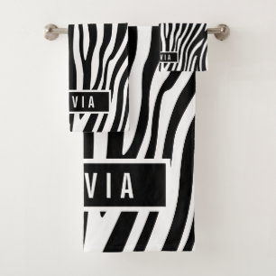 Classic Custom Name Zebra Animal Print Pattern Bath Towel Set