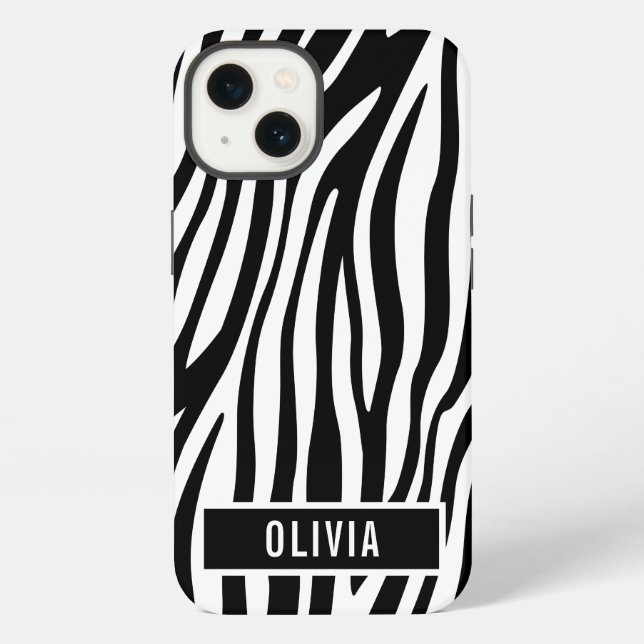 Classic Custom Name Zebra Animal Print Pattern iPhone Case (Back)