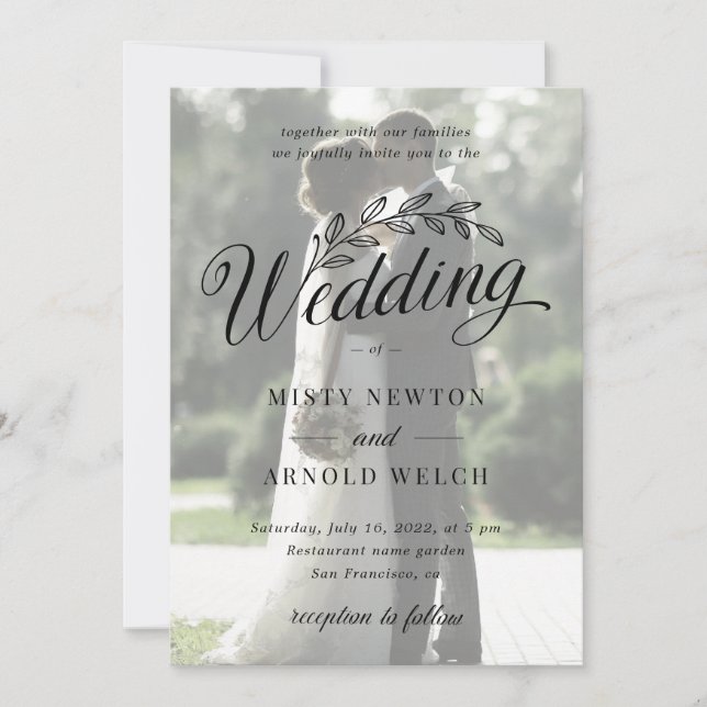 Classic Custom Photo Backyard Botanic Leaf Wedding Invitation (Front)