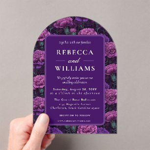 Classic Custom Purple Carnation Beach Wedding Acrylic Invitations