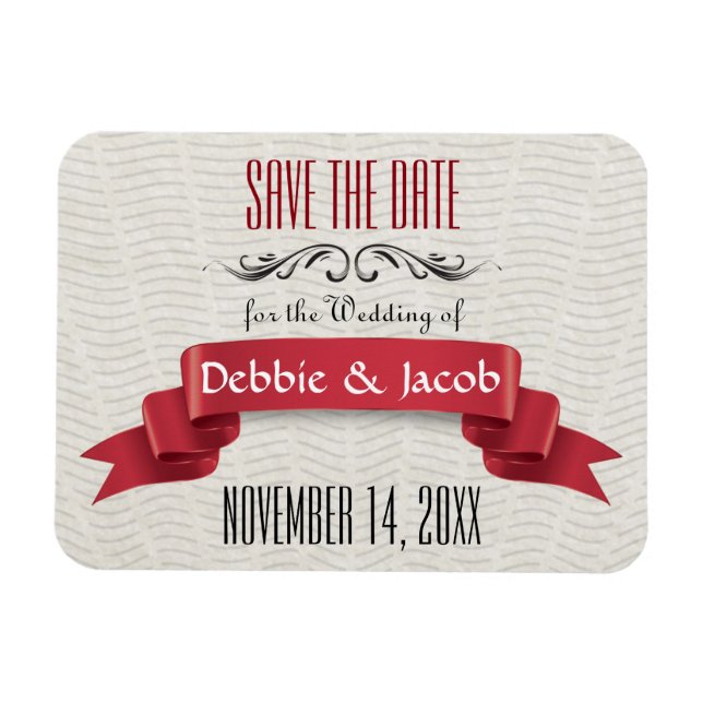 Classic Custom Save the Date Red Banner Magnet (Horizontal)