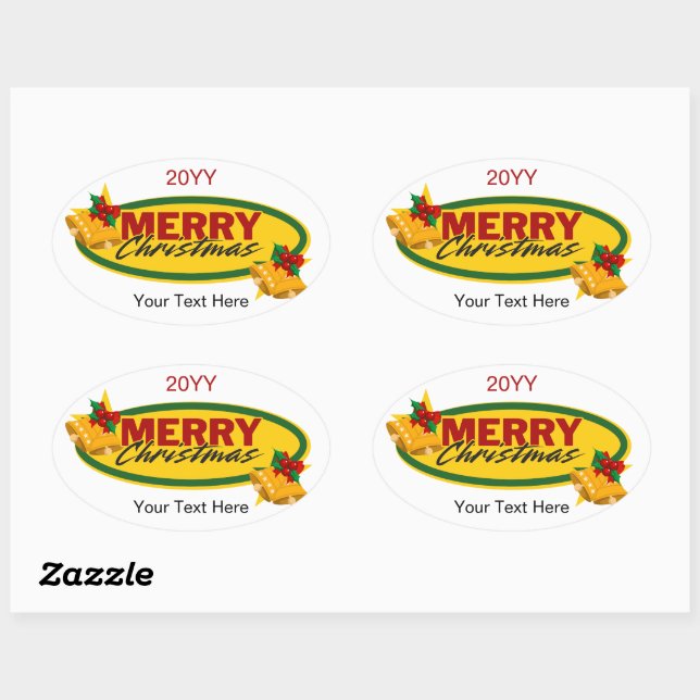 Classic Custom Text Merry Christmas Oval Sticker (Sheet)