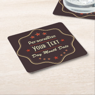 Classic Custom Text Retro Label Square Paper Coaster