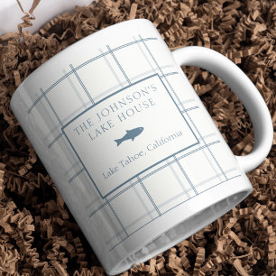 Classic Customisable Plaid Lake House Blue Fish Coffee Mug