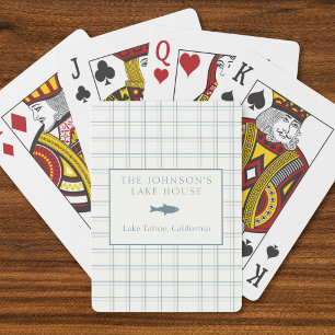 Classic Customisable Plaid Lake House Blue Fish Playing Cards