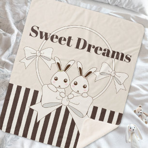 Classic Cute Cartoon Twin Bunny Little Girl Kids Sherpa Blanket