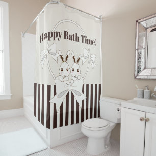 Classic Cute Cartoon Twin Bunny Little Girl Kids Shower Curtain