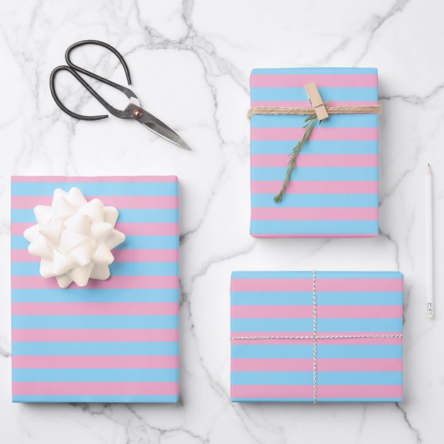 Classic Cute Chic Light Blue & Light Pink Striped Wrapping Paper Sheet (Front)