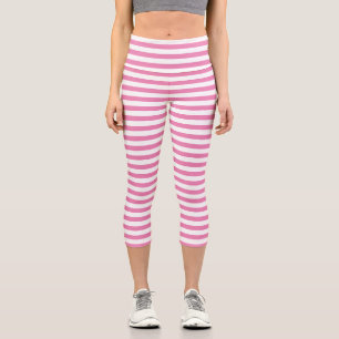 Classic Cute Chic Pink and White Striped Capri Leggings