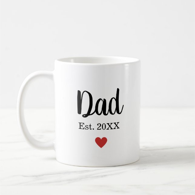 Classic Cute Dad Established Year Heart Modern Coffee Mug (Left)