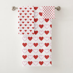 Classic Cute Hearts Red Pink White Pattern Bath Towel Set