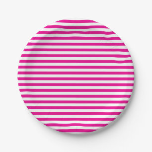 Classic Cute Magenta Hot Pink and White Striped Paper Plate