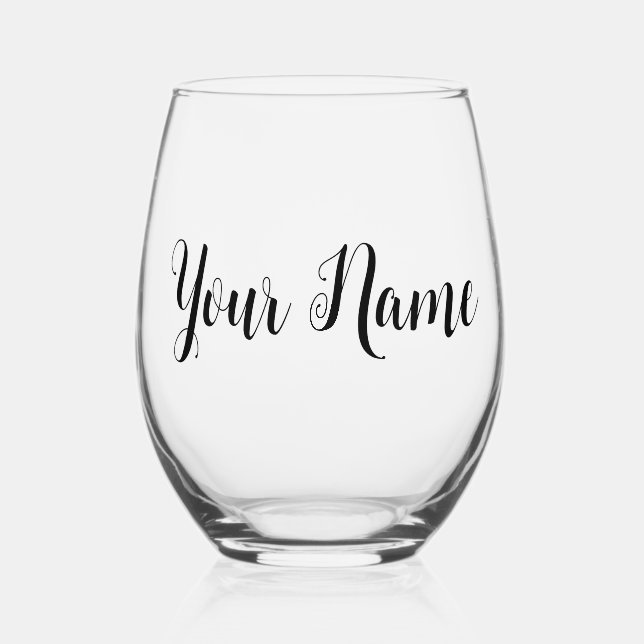 Classic Cute Minimal Cursive Signature Name Script Stemless Wine Glass (Front)